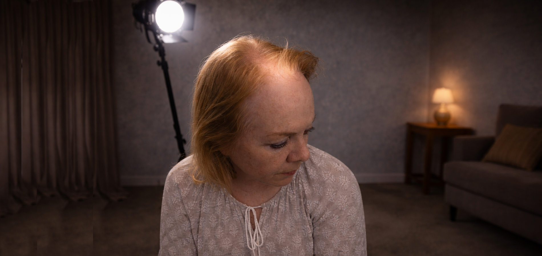 thin hair under bright light