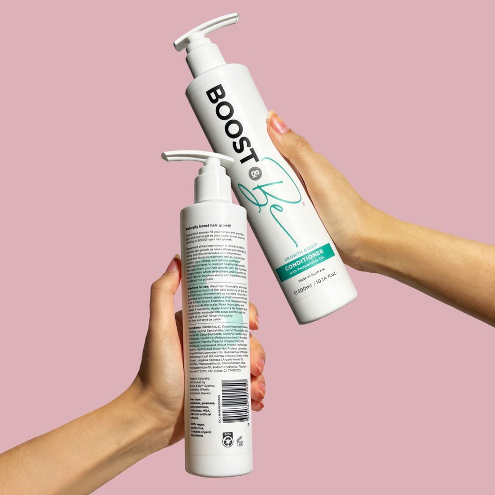 BOOST & Be Growth Boost Conditioner and Shampoo Hand Shot